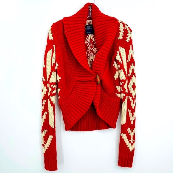 American Eagle Fair Isle Alpine Snowflake Shawl Collar Ski Sweater - Picture 1 of 5